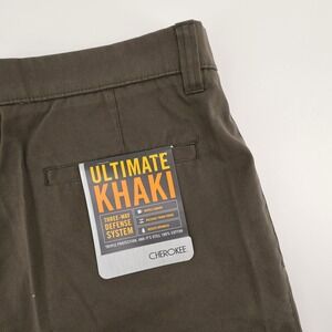 NEW Cherokee Ultimate Khaki Pleated Nano-Tex Shorts Olive Green Mens Size 36